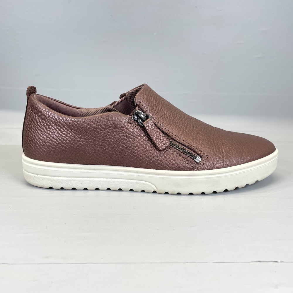 ECCO Fara Sneakers Womens Size 39 US 8 Brown Leather Zip Up Casual Comfort Shoes